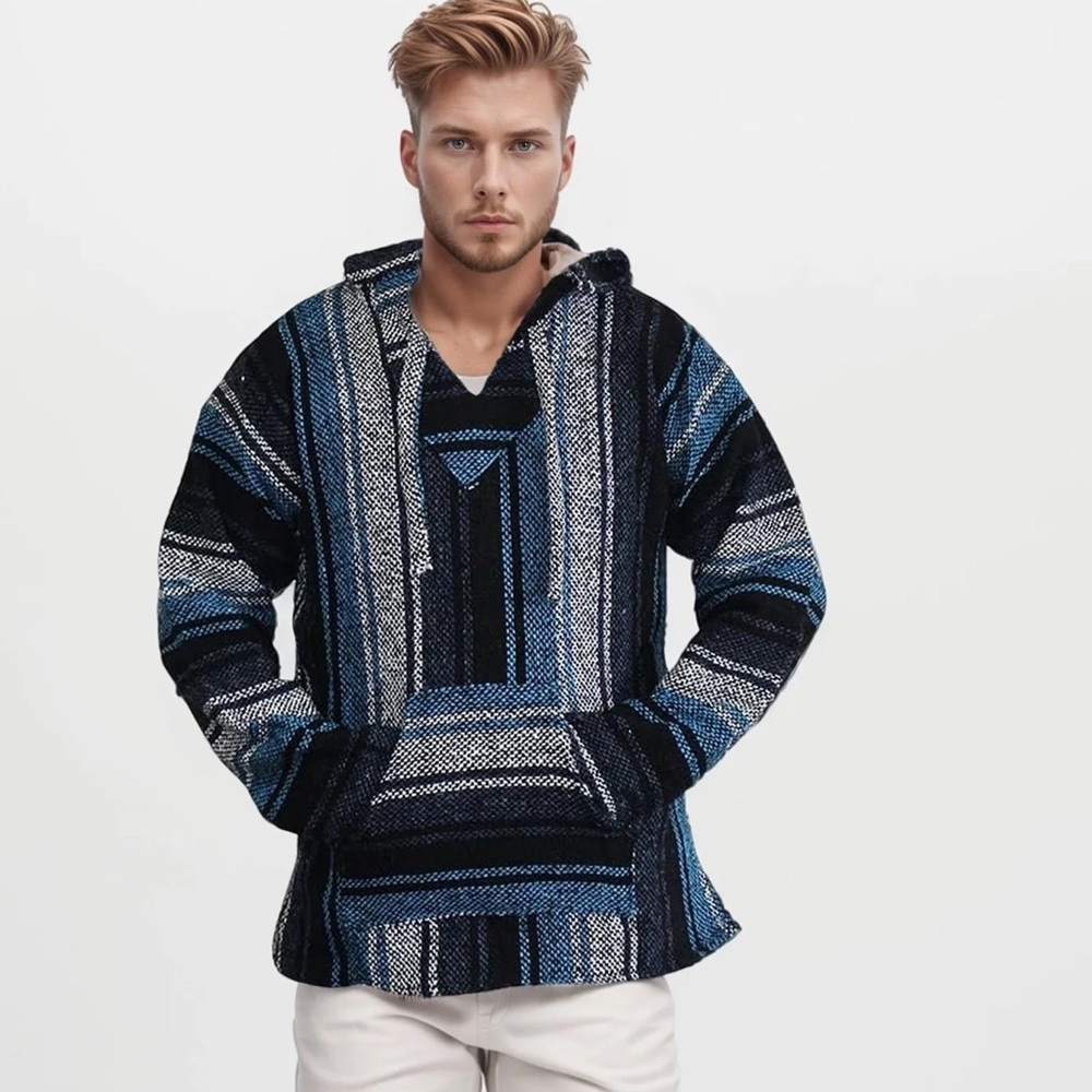 Mexican Baja Hoodie – Size M | Boho Surf-Core‎ | Woven Stripes |